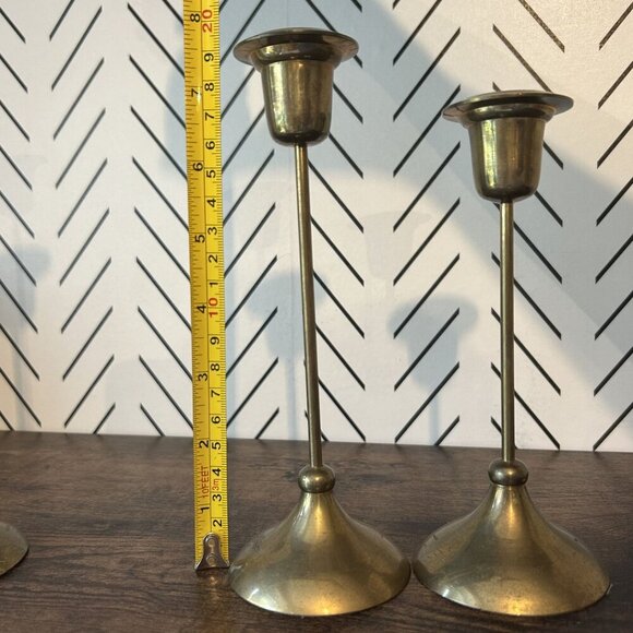 Vintage Set of 3 Brass Candlestick Holders Art Deco Revival Glam Home Decor MCM - Picture 3 of 10